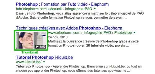 Thumbnail vidéo dans les SERPs